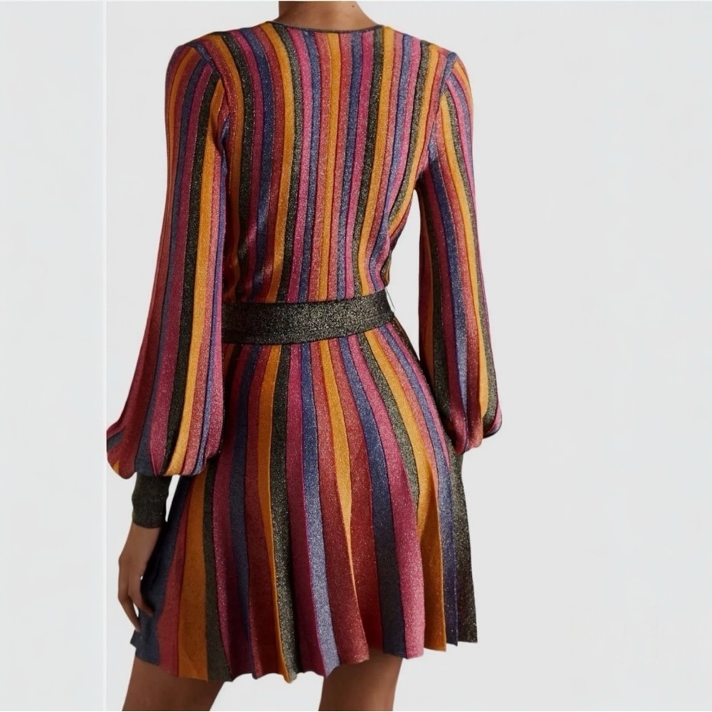 Rebecca Vallance Marsha Metallic Knit Wrap Long Sleeve Cocktail Mini Dress NEW - Picture 8 of 14